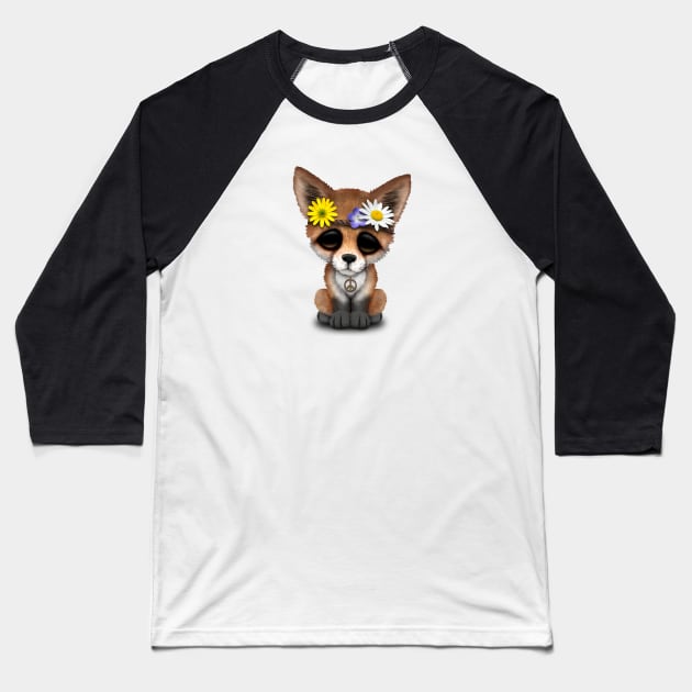 Cute Baby Fox Hippie Baseball T-Shirt by jeffbartels